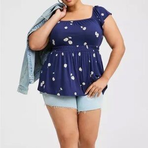 Square neck cinched waist babydoll tank